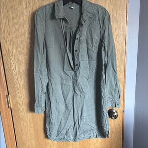 Olive green button up dress